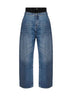 Blue cotton denim double waistband jeans