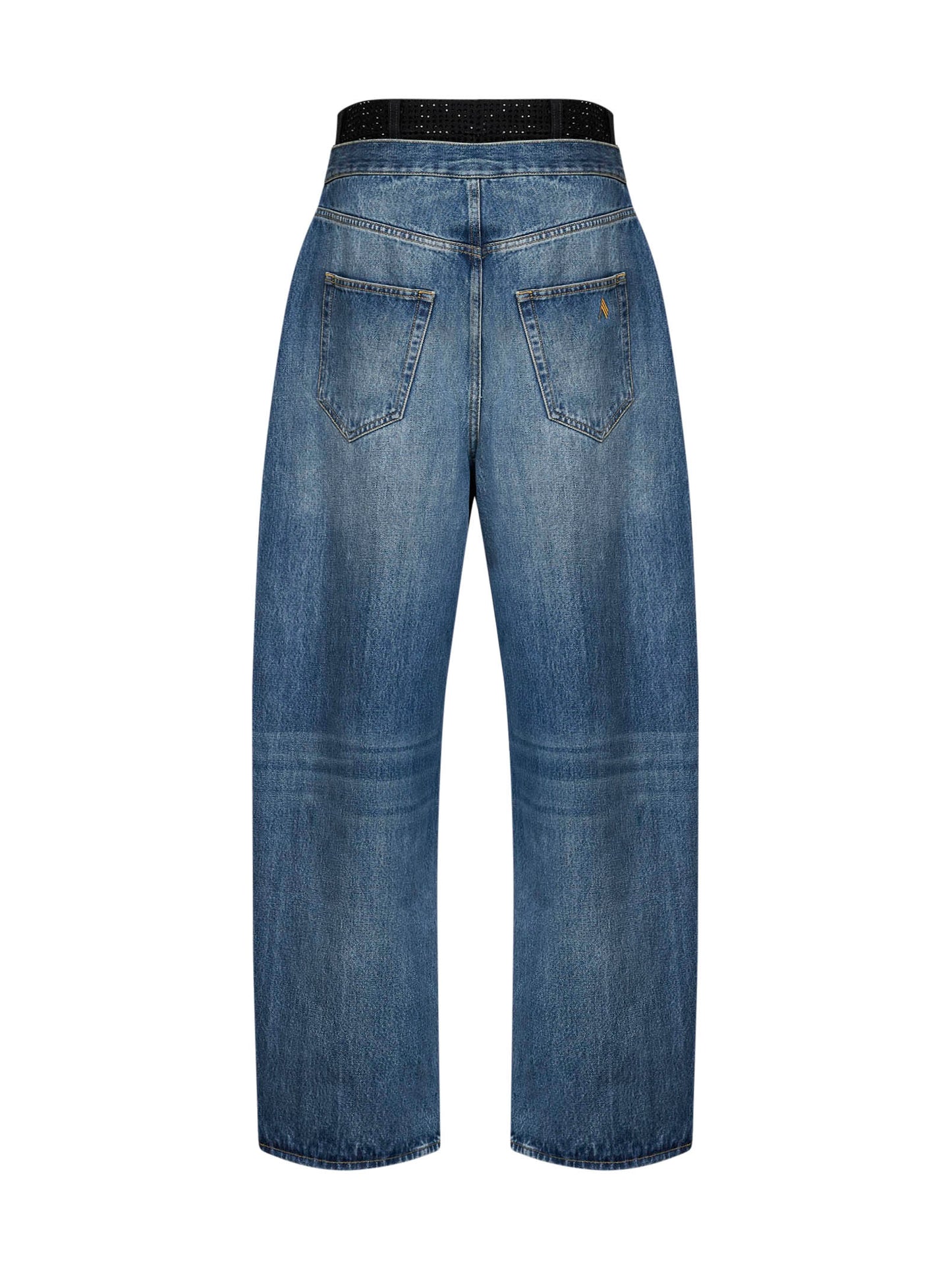 Blue cotton denim double waistband jeans