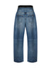 Blue cotton denim double waistband jeans