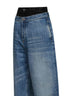 Blue cotton denim double waistband jeans