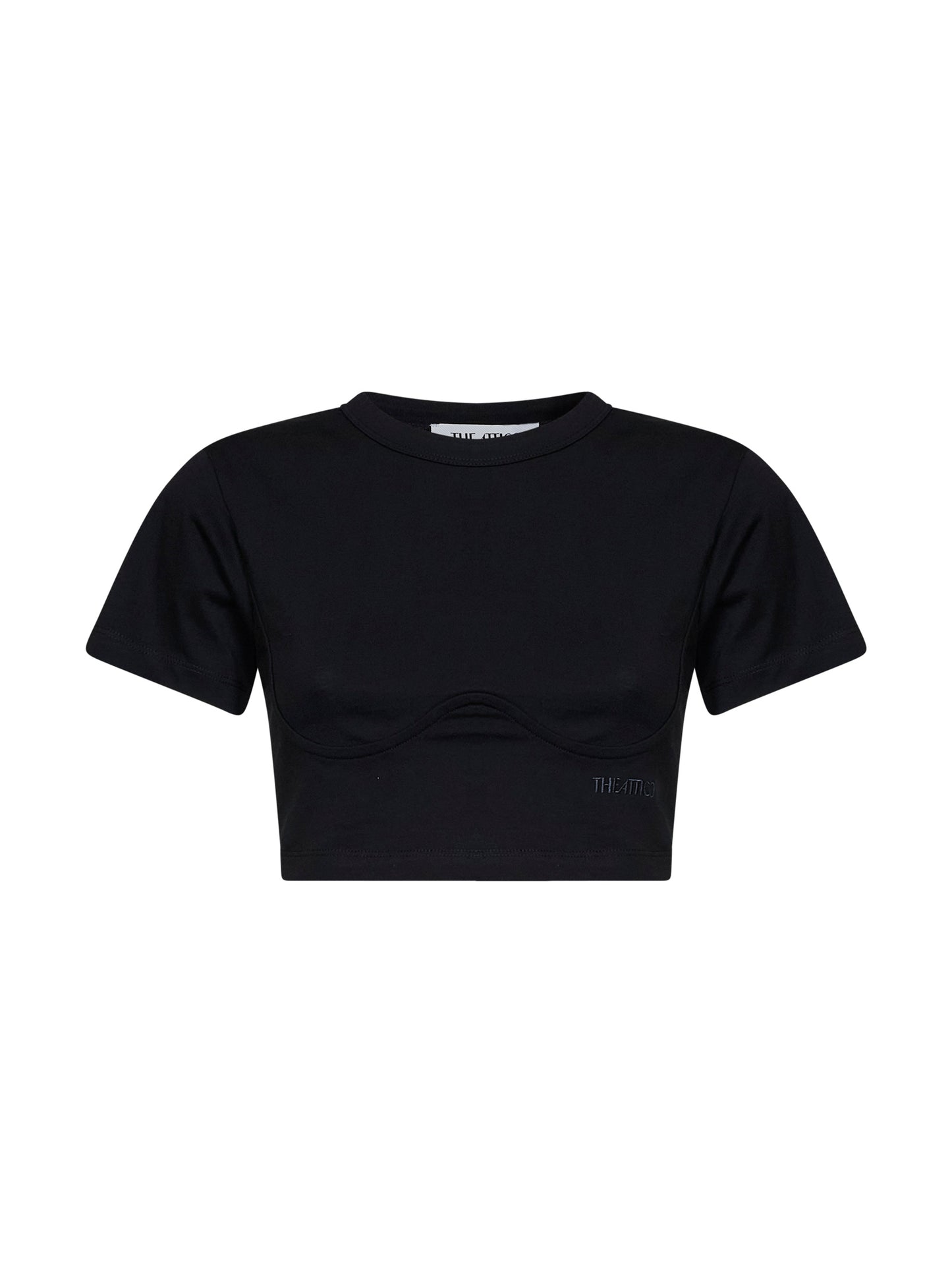 Black cotton jersey cropped T-shirt