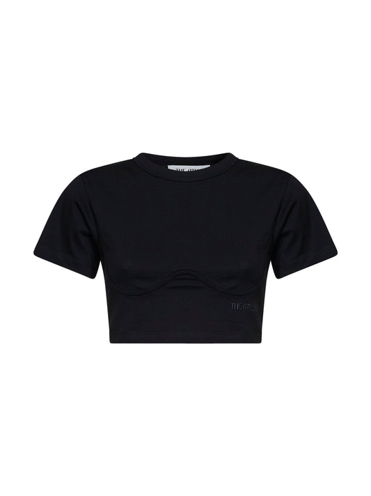 Black cotton jersey cropped T-shirt