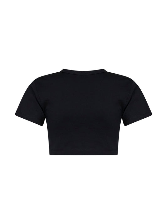 Black cotton jersey cropped T-shirt