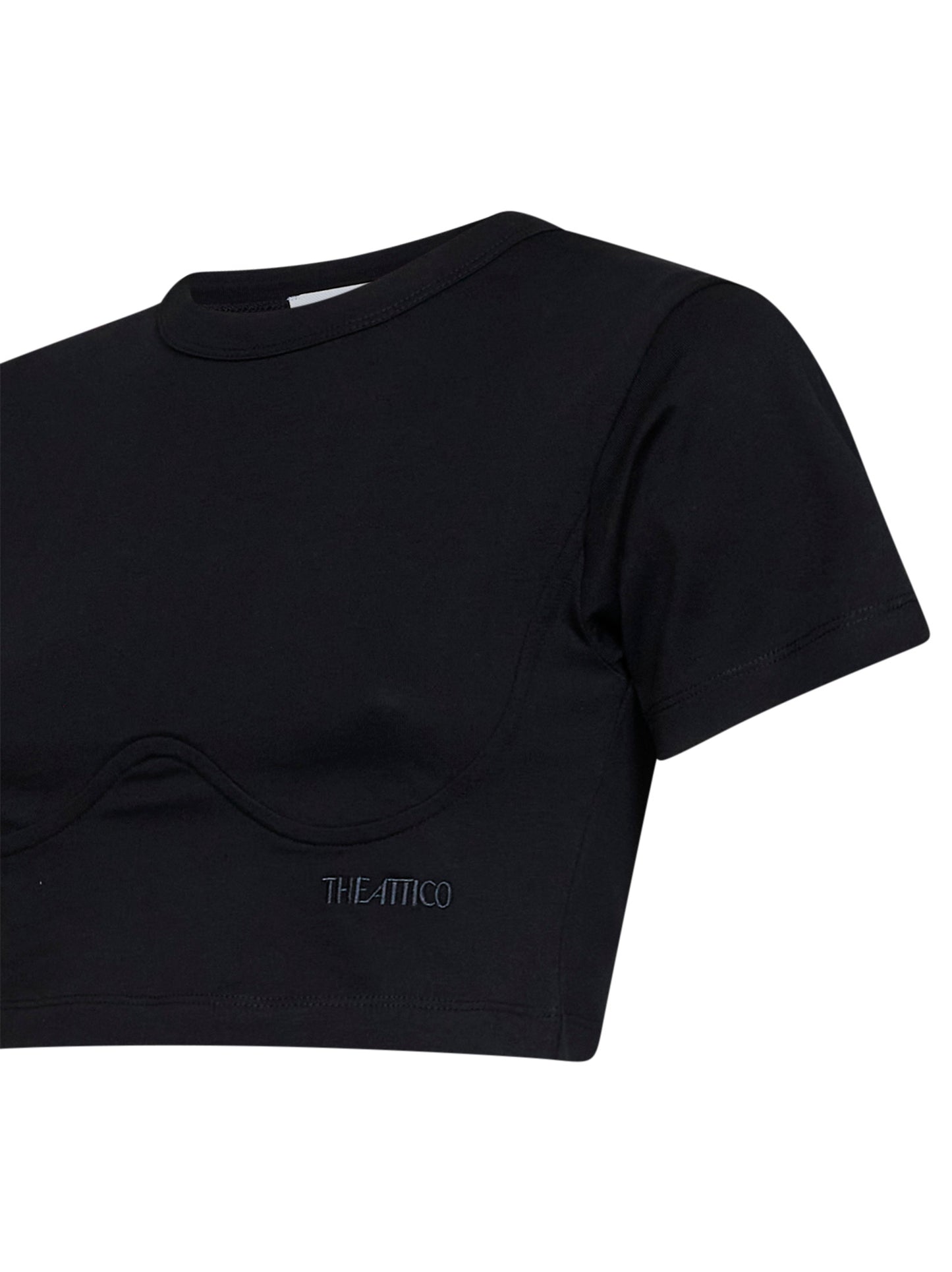 Black cotton jersey cropped T-shirt