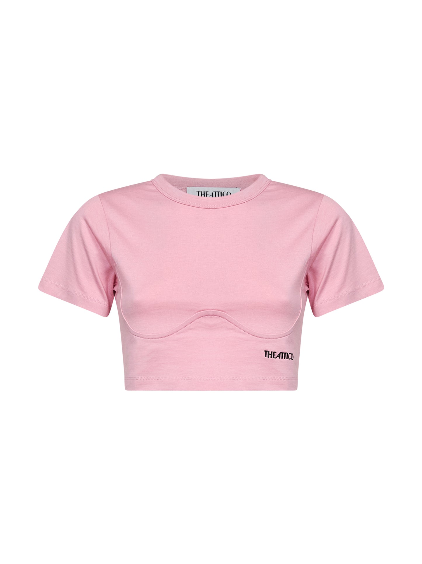 Light pink cotton jersey cropped T-shirt<BR/>