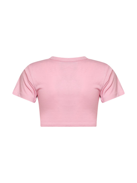 T-shirt crop in jersey di cotone rosa chiaro