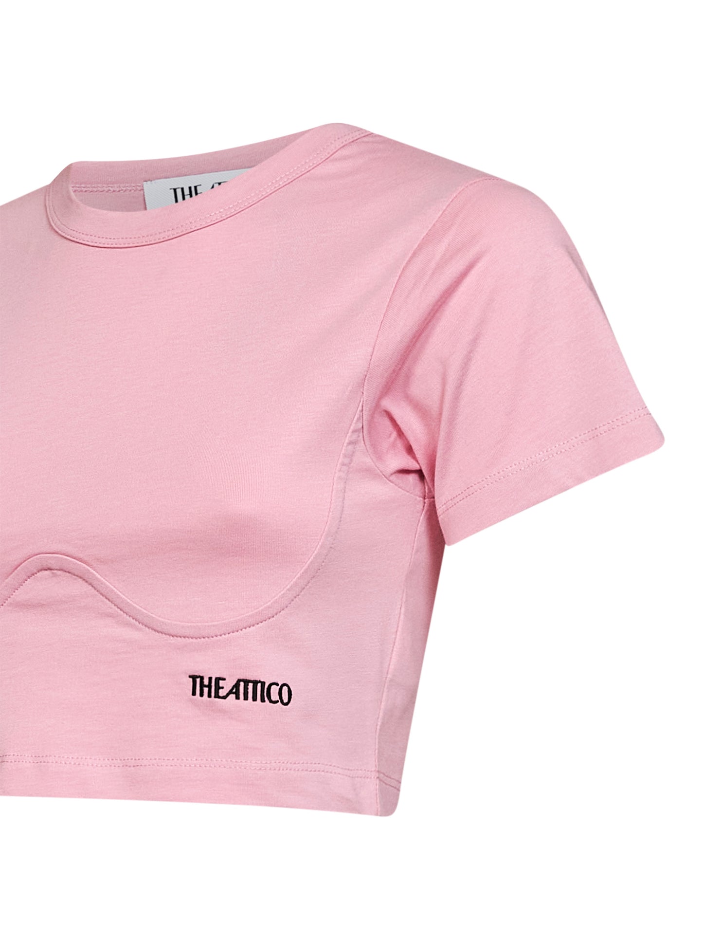 Light pink cotton jersey cropped T-shirt<BR/>