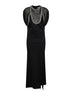 Black stretch crepe layered-effect maxi dress