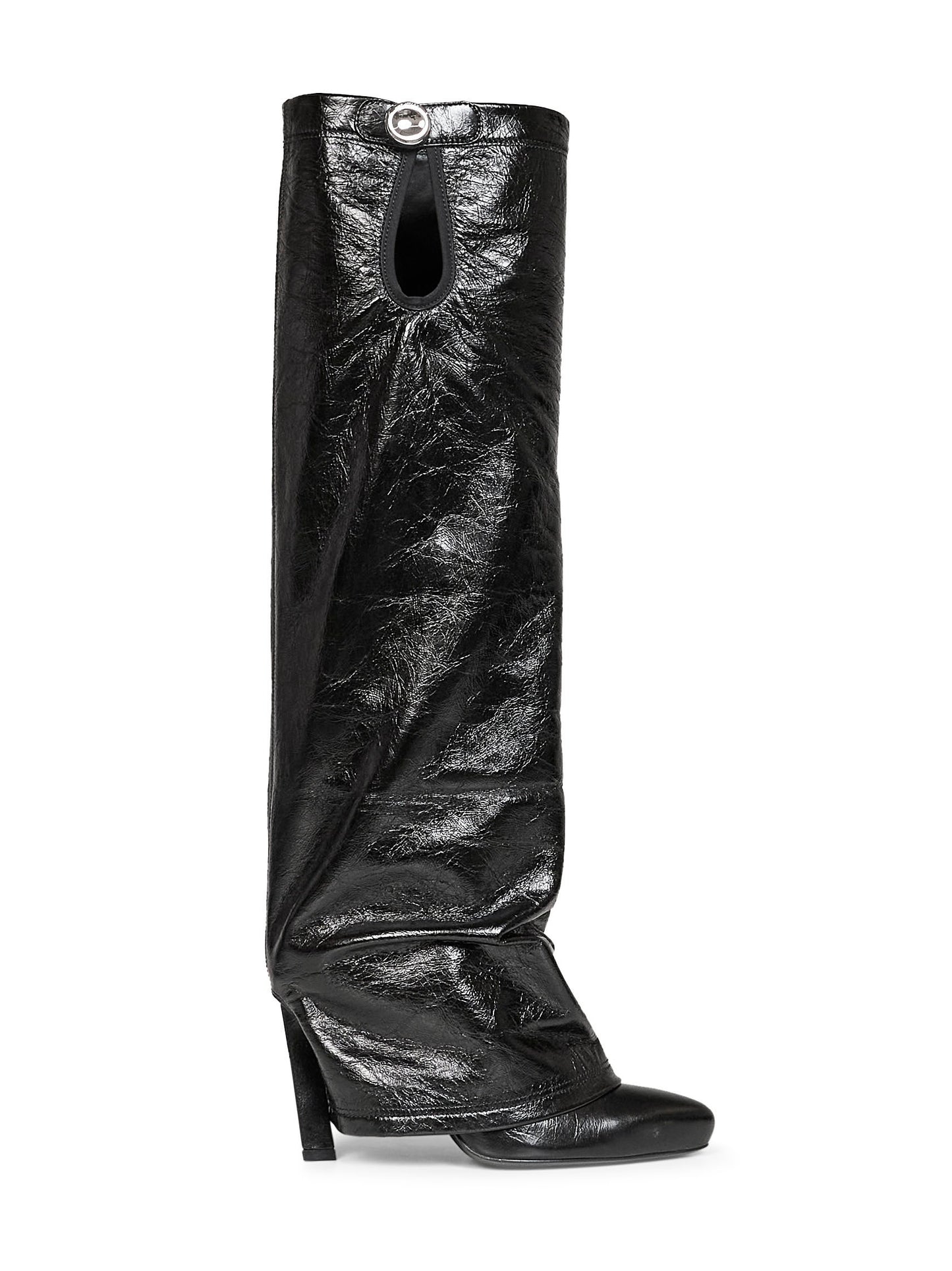 Black crackled leather "Leon" high boots