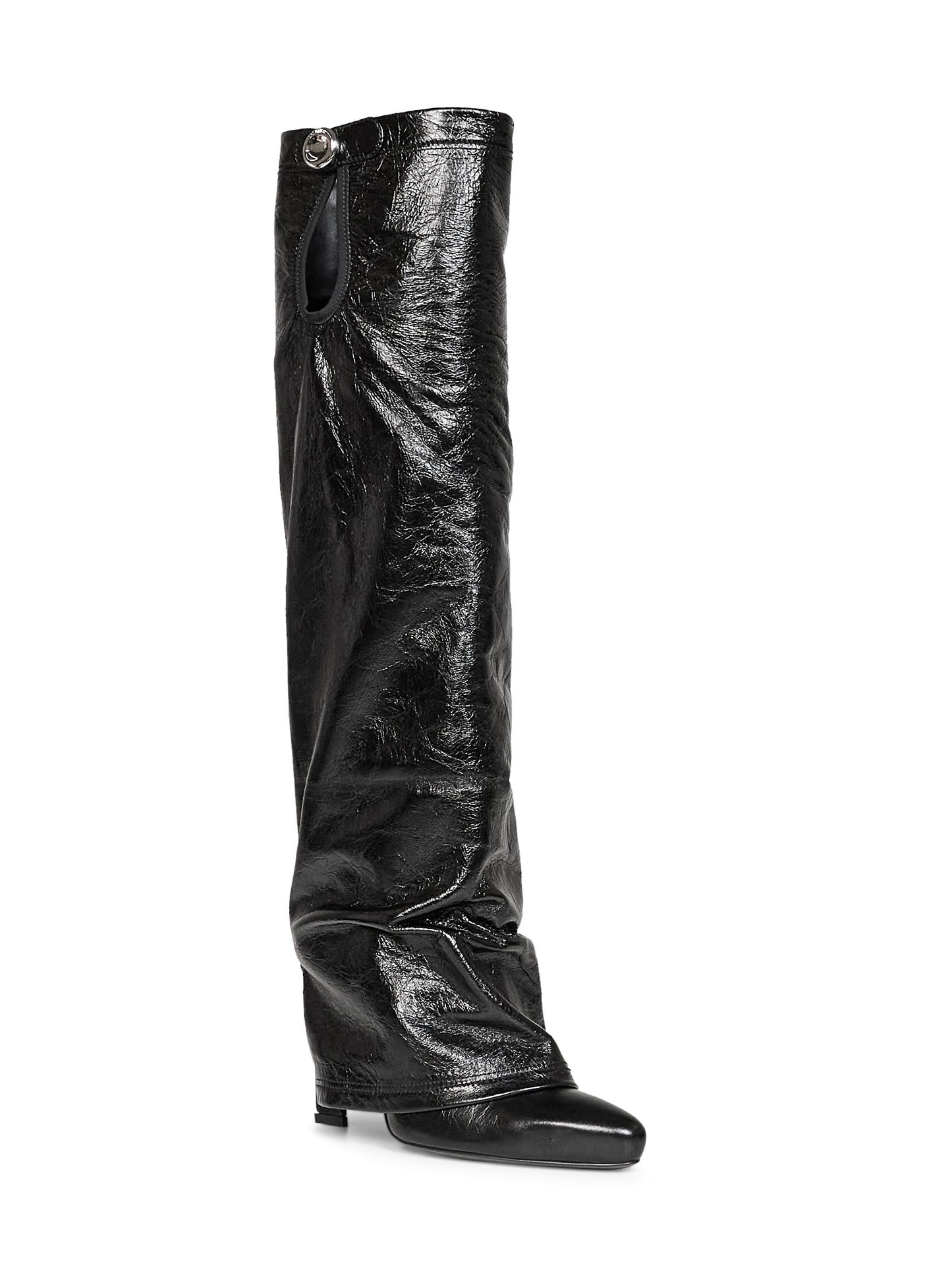 Black crackled leather "Leon" high boots