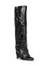 Black crackled leather "Leon" high boots