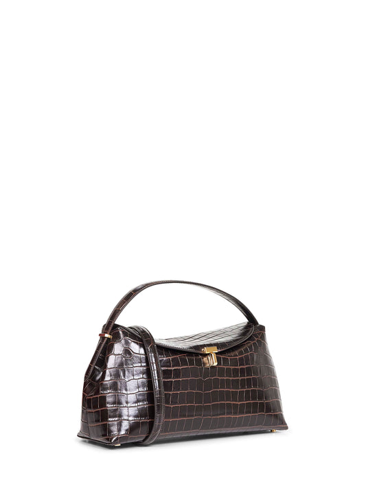 Borsa con manico T-lock marrone scuro