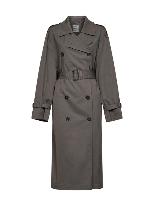 Trench doppiopetto in misto cotone fango