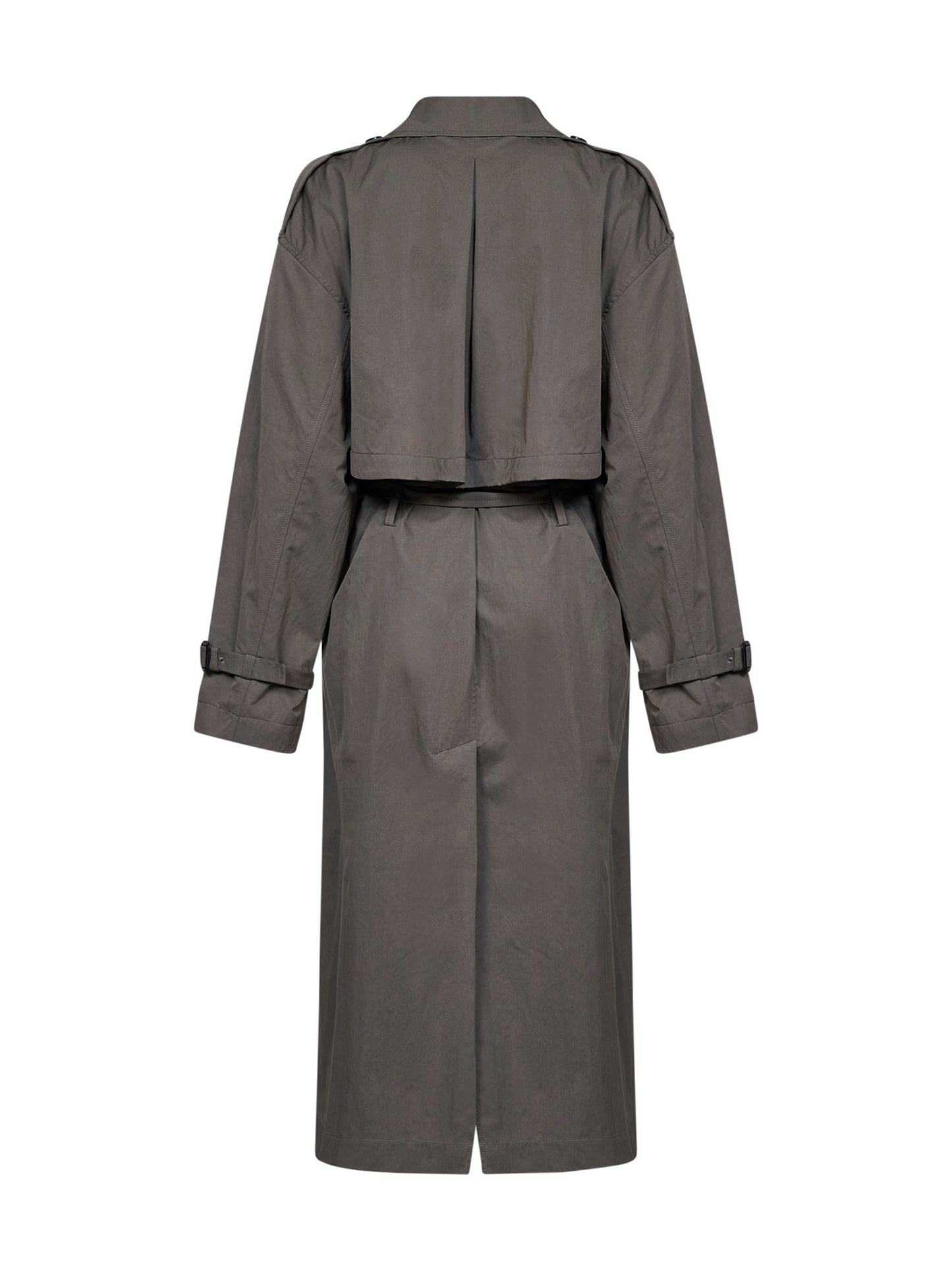 Taupe crisp cotton blend double-breasted trench coat