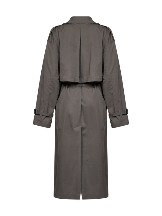 Trench doppiopetto in misto cotone fango