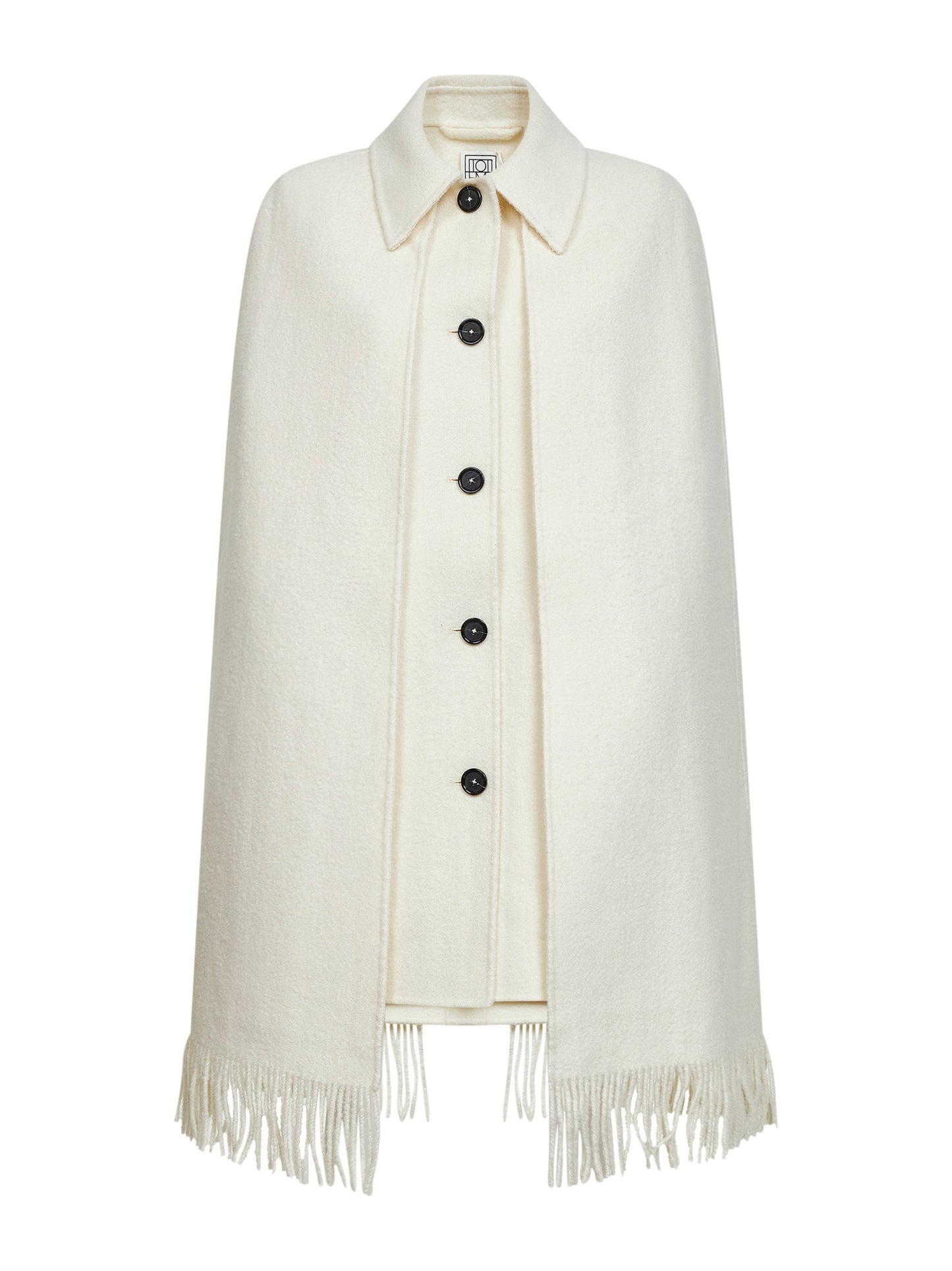 White bouclé fringe cape coat