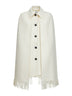 White bouclé fringe cape coat