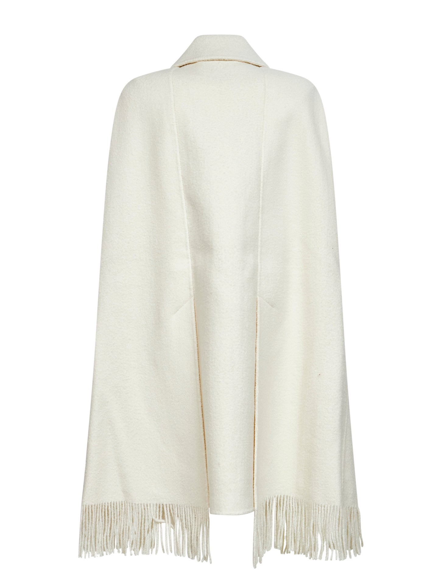 White bouclé fringe cape coat