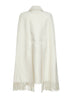 White bouclé fringe cape coat