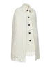 White bouclé fringe cape coat
