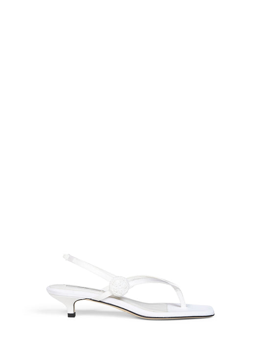 Ecru satin flip flops slingback sandals