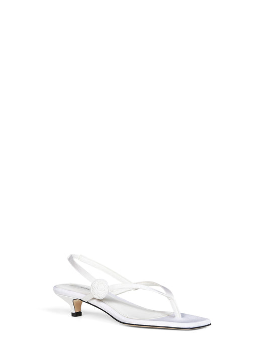 Ecru satin flip flops slingback sandals