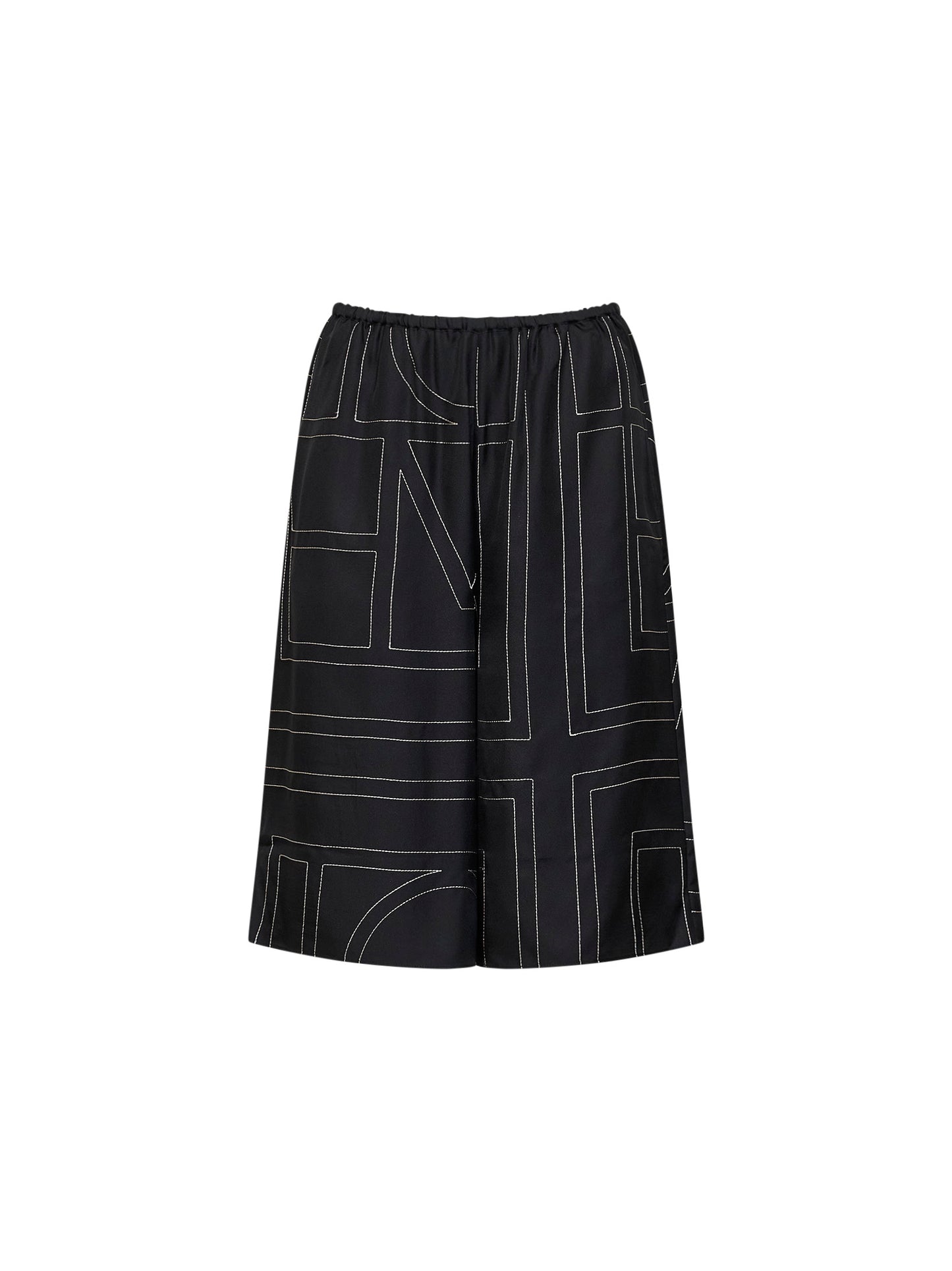 Pantaloni culotte stile pigiama in seta monogram nera