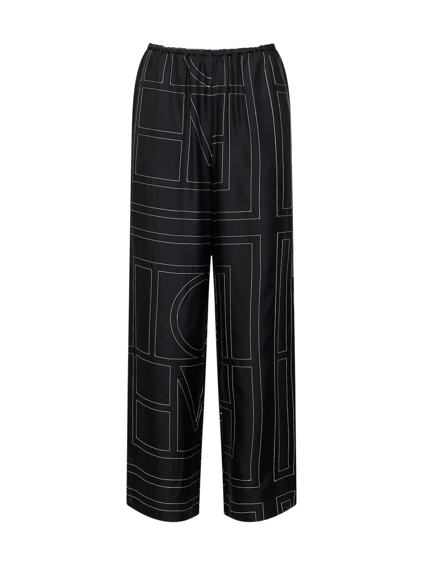 Pantaloni stile pigiama in seta monogram nera