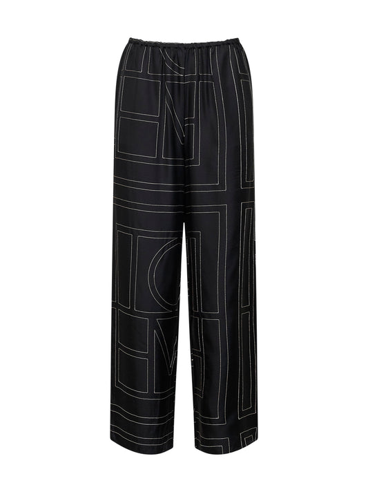 Black monogram silk pj trousers