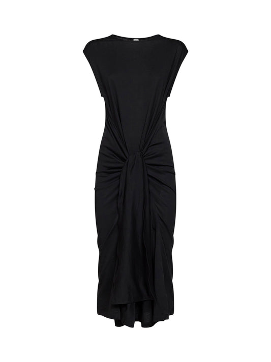 Black jersey tie-waist midi dress