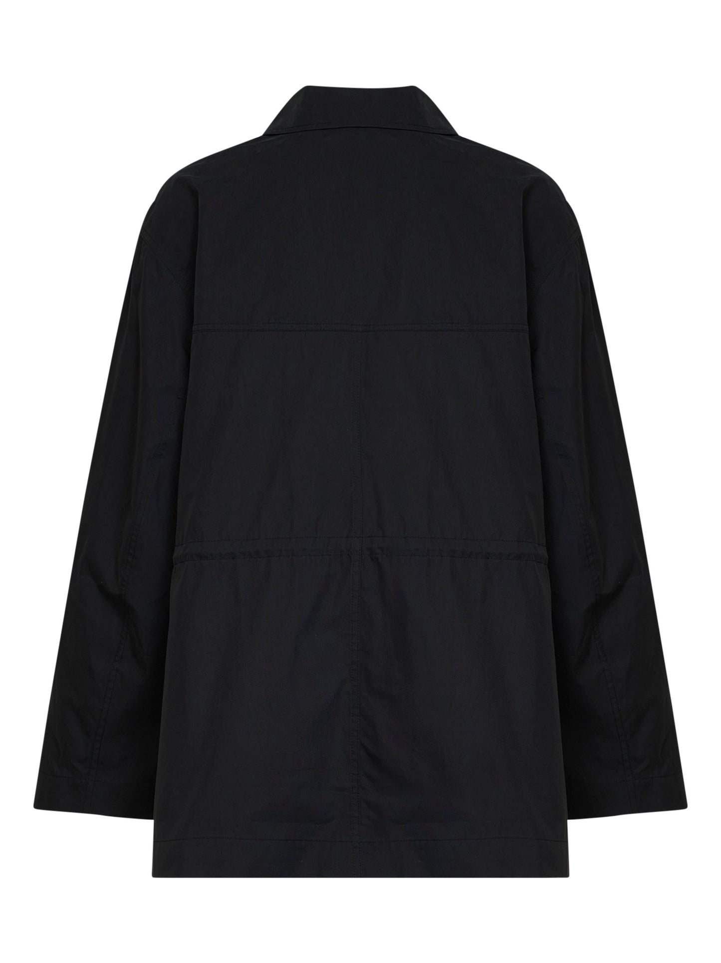 Black cotton blend drawstring utility jacket