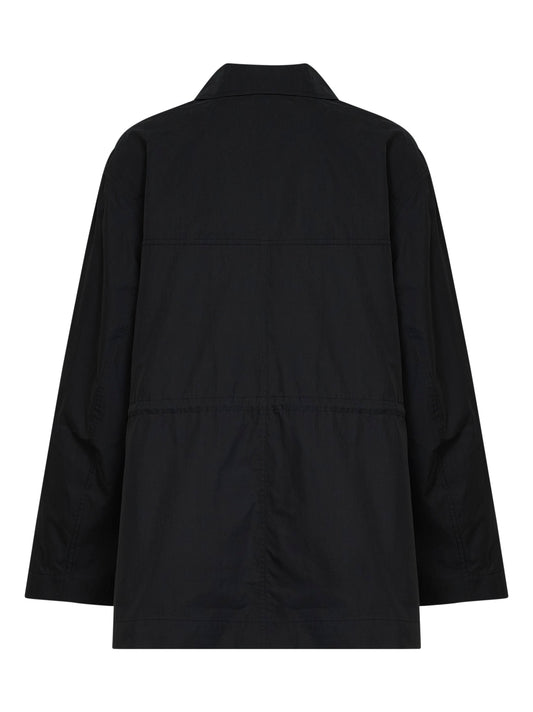 Black cotton blend drawstring utility jacket