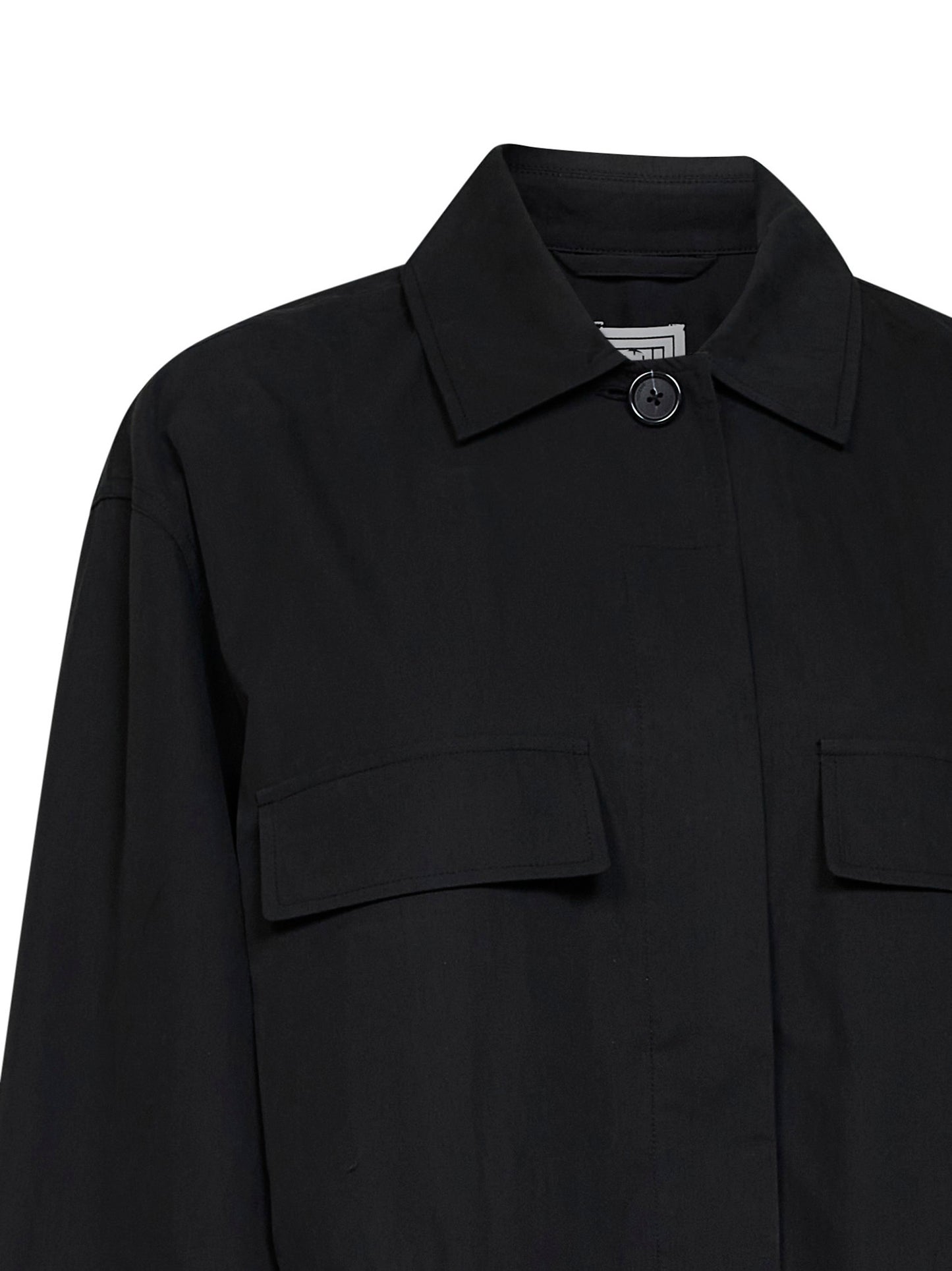 Black cotton blend drawstring utility jacket