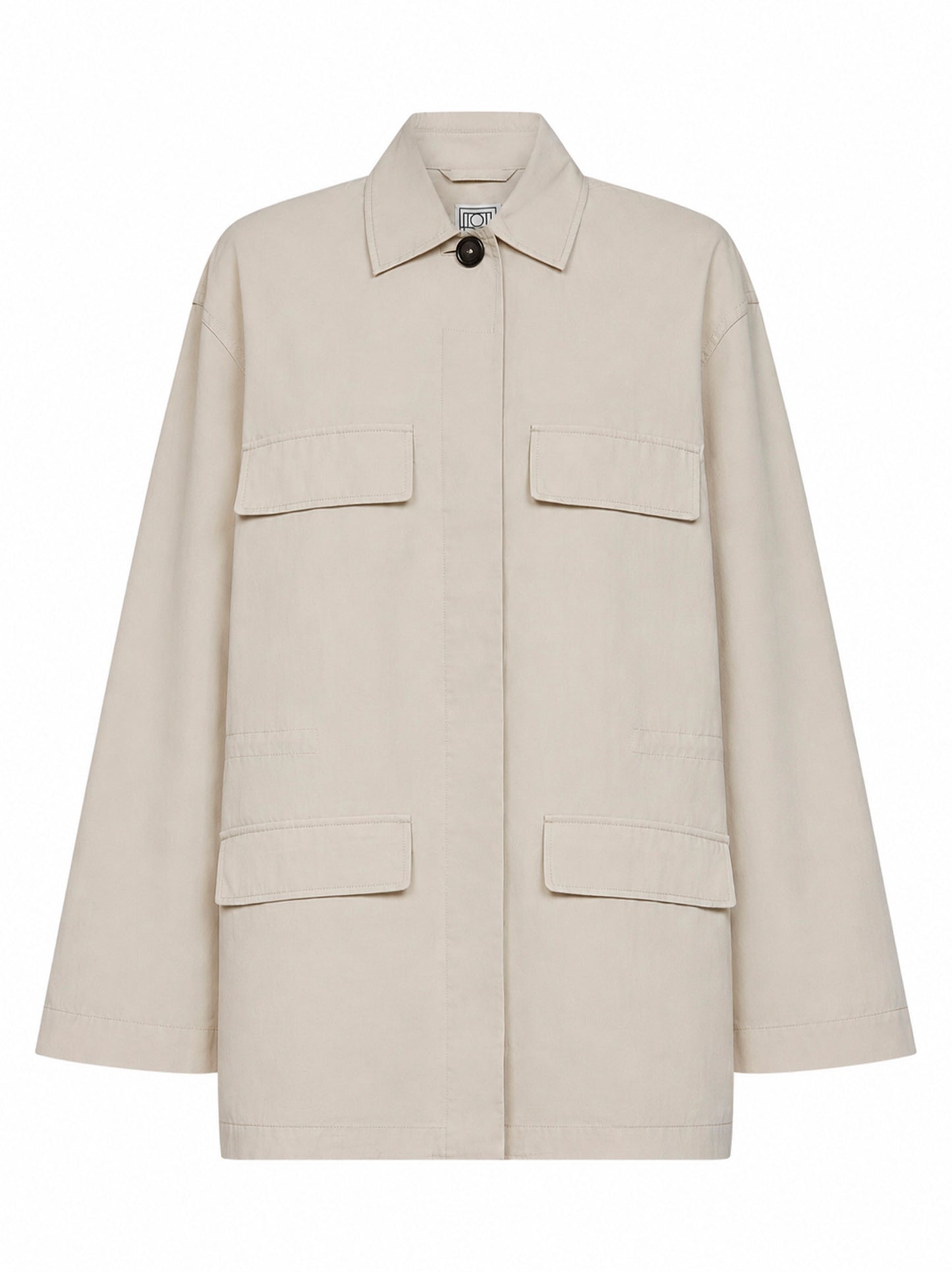 Oyster cotton blend drawstring utility jacket