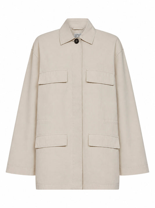 Giacca utility con coulisse in teill di misto cotone ostrica