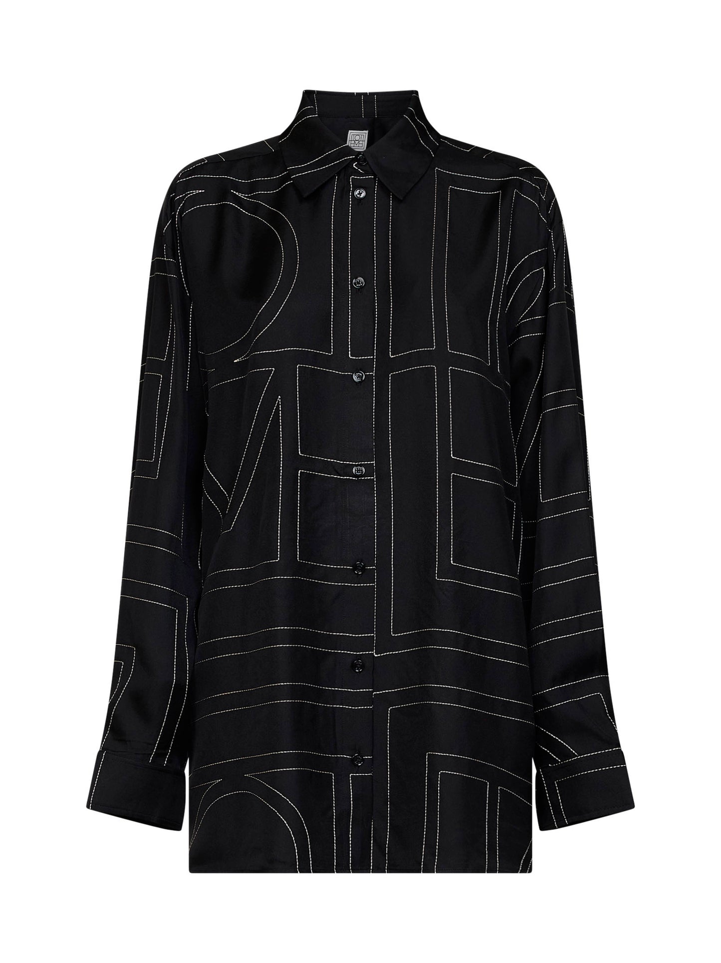 Camicia classica in seta monogram nera<BR/>