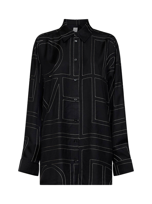 Black monogram silk classic shirt