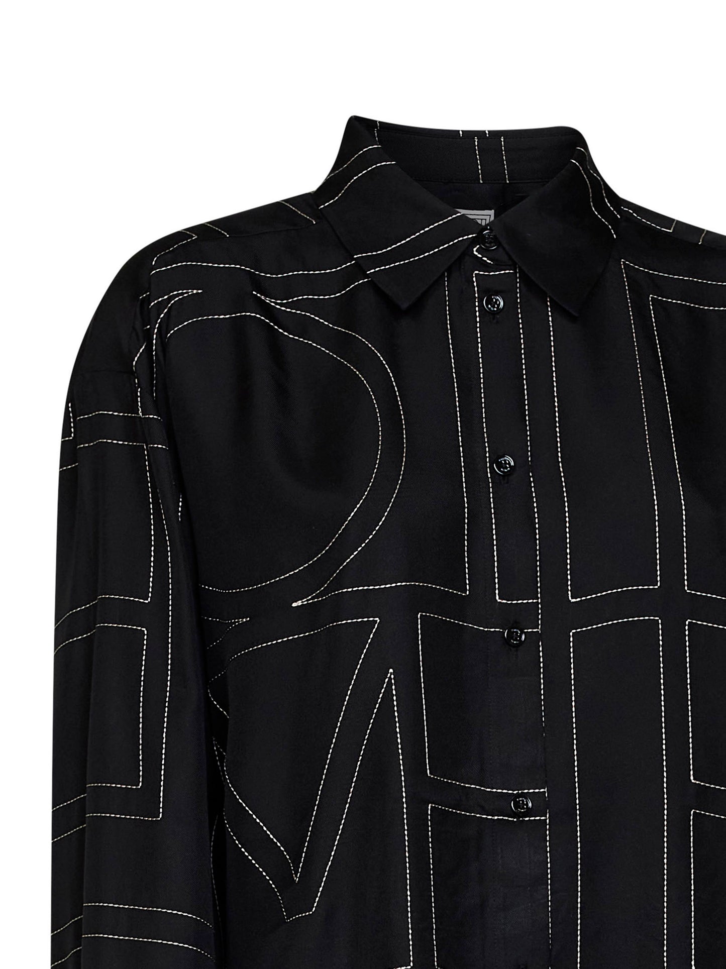 Camicia classica in seta monogram nera<BR/>
