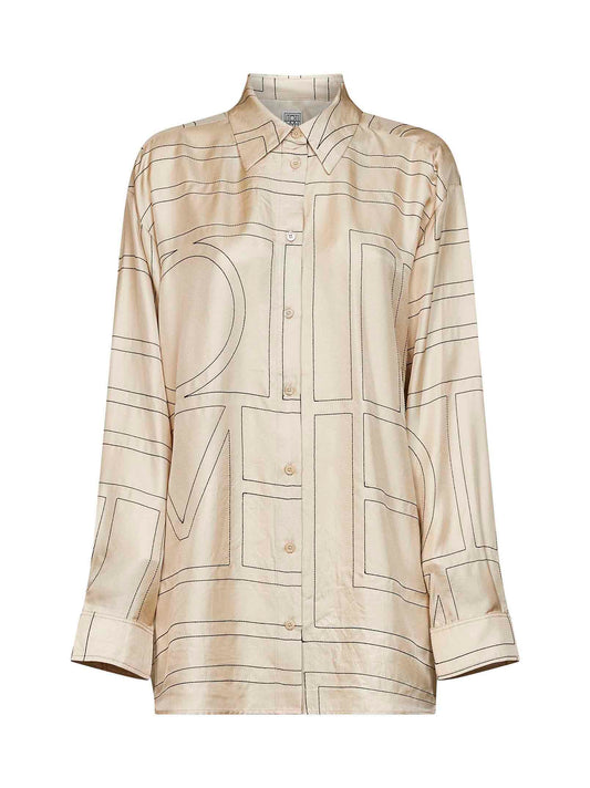 Ivory monogram silk classic shirt