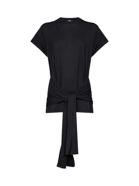 Top in jersey nero con vita annodata