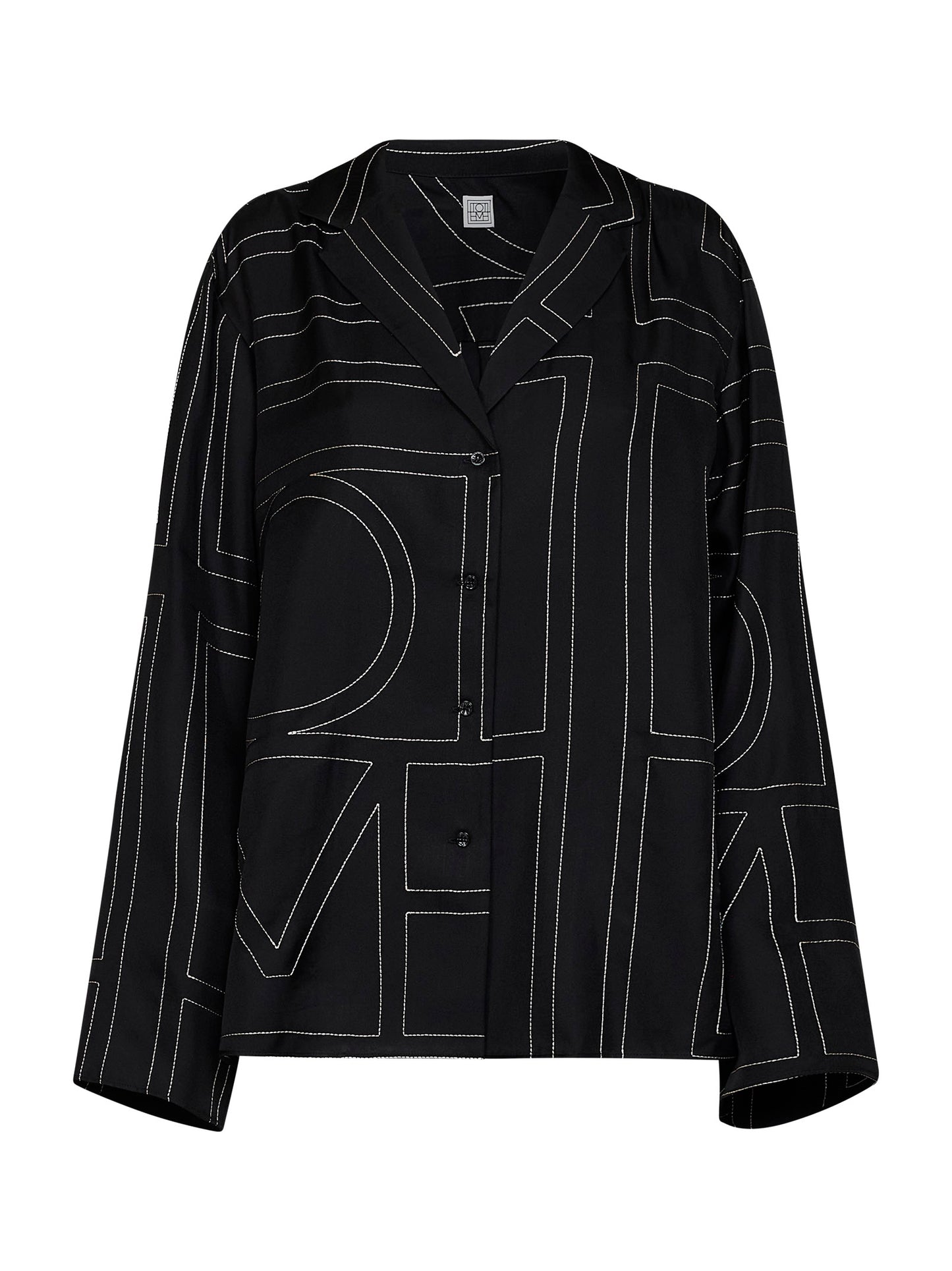 Camicia stile pigiama in seta monogram nera