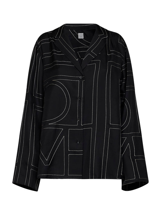 Black monogram silk pj shirt