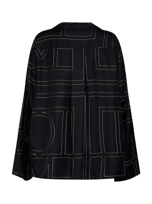 Black monogram silk pj shirt