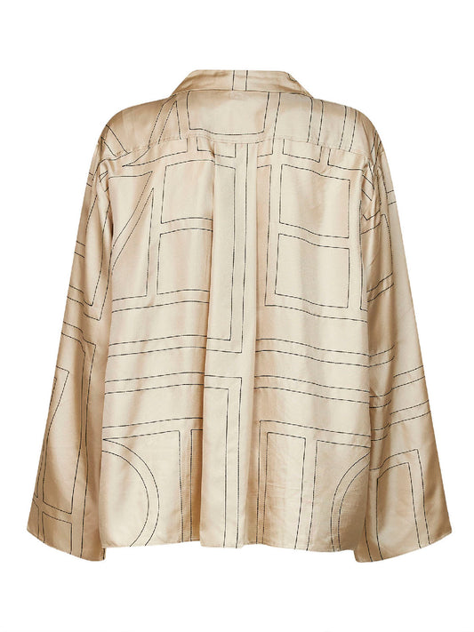 Ivory monogram silk pj shirt