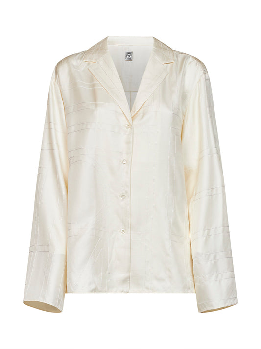 Cream monogram silk pj shirt