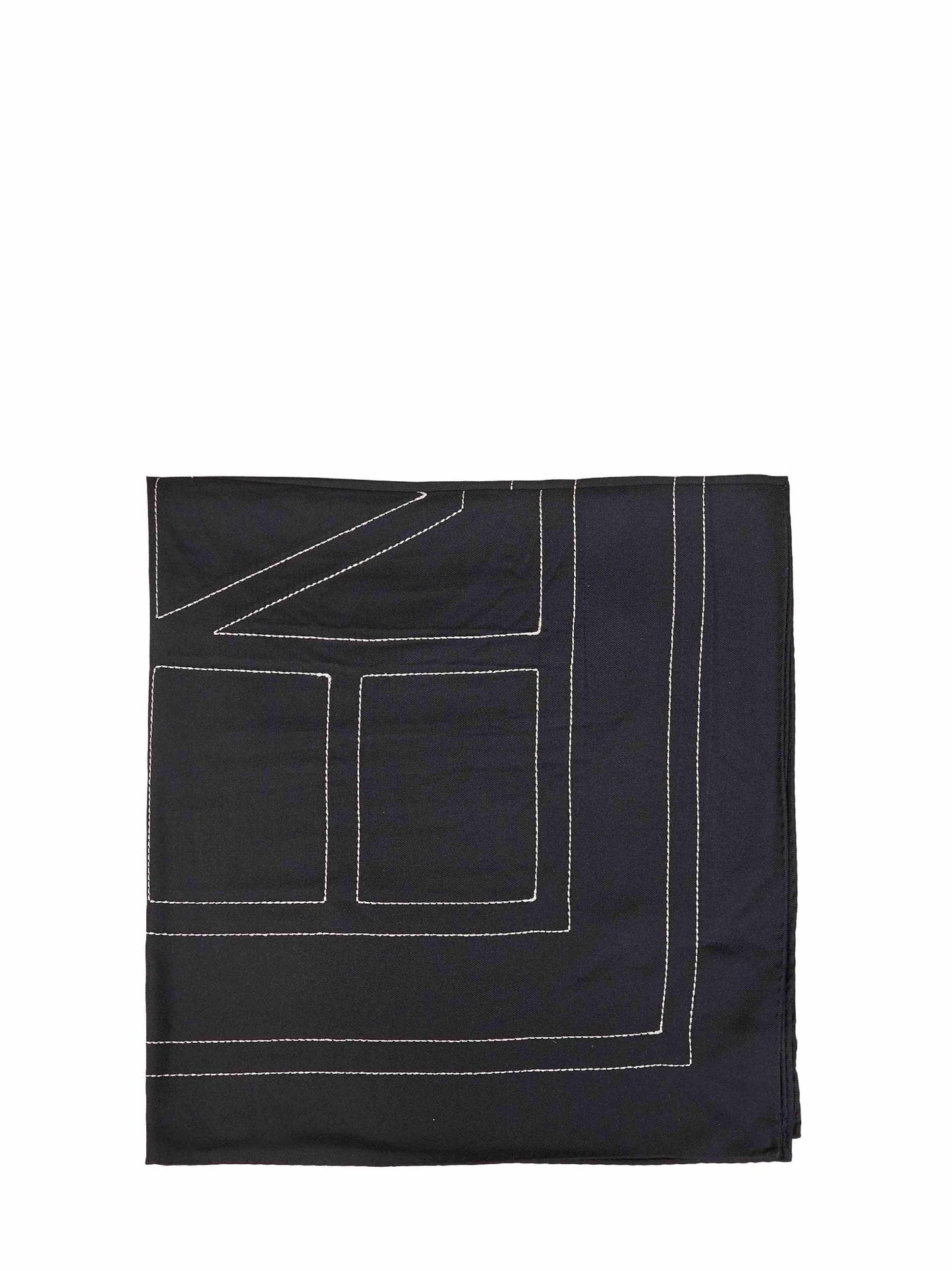 Black silk embroidered monogram scarf