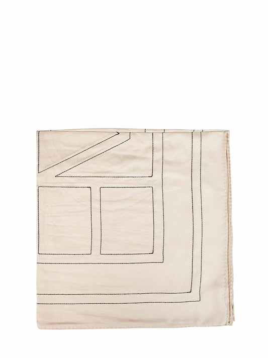 Sciarpa in seta avorio con monogramma ricamato