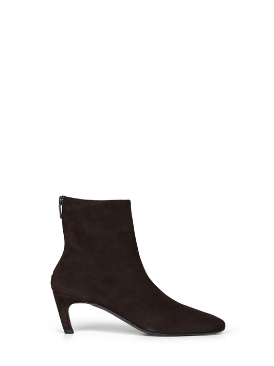 Brown soft suede mid-heel ankle boots