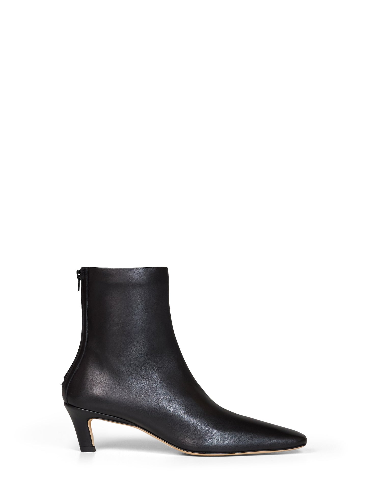 Black soft nappa leather mid-heel ankle boots