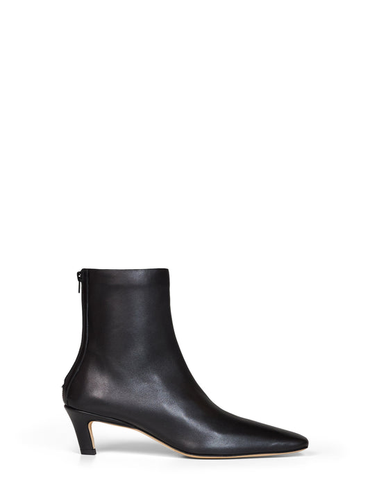 Black soft nappa leather mid-heel ankle boots